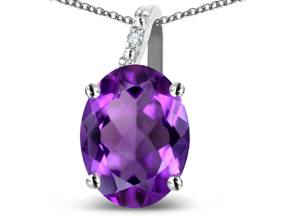 Star K 14k Gold Oval 9x7 Genuine Amethyst Journey Pendant Necklace
