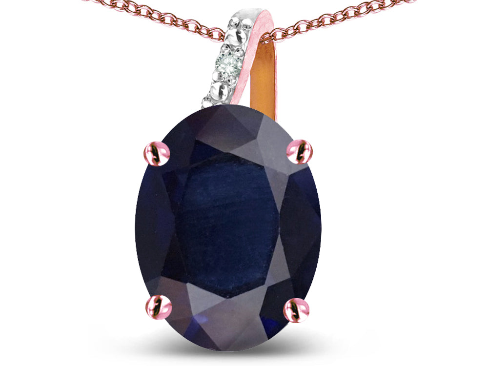 Star K 14k Gold Oval 9x7 Genuine Dark Sapphire Journey Pendant Necklace