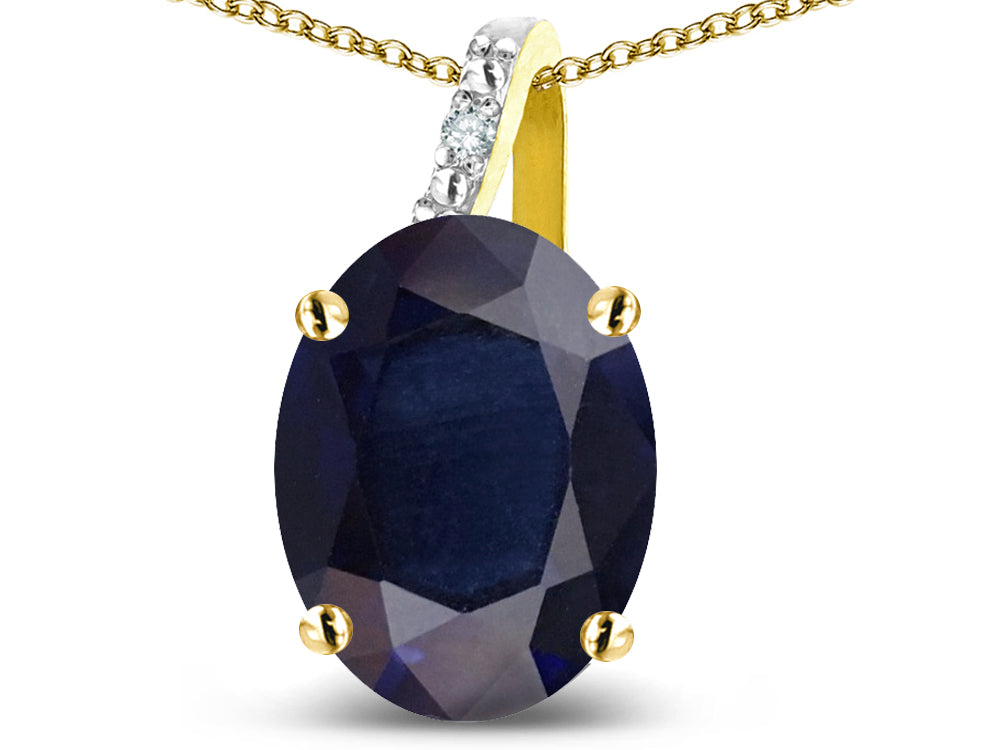 Star K 14k Gold Oval 9x7 Genuine Dark Sapphire Journey Pendant Necklace
