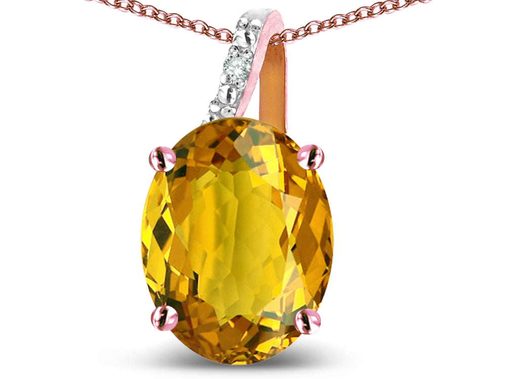 Star K 14k Gold Oval 9x7 Genuine Citrine Journey Pendant Necklace