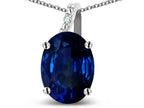 Star K  Oval 9x7 Created Sapphire Journey Pendant Necklace