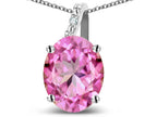Star K 14k Gold Oval 9x7 Created Pink Sapphire Journey Pendant Necklace