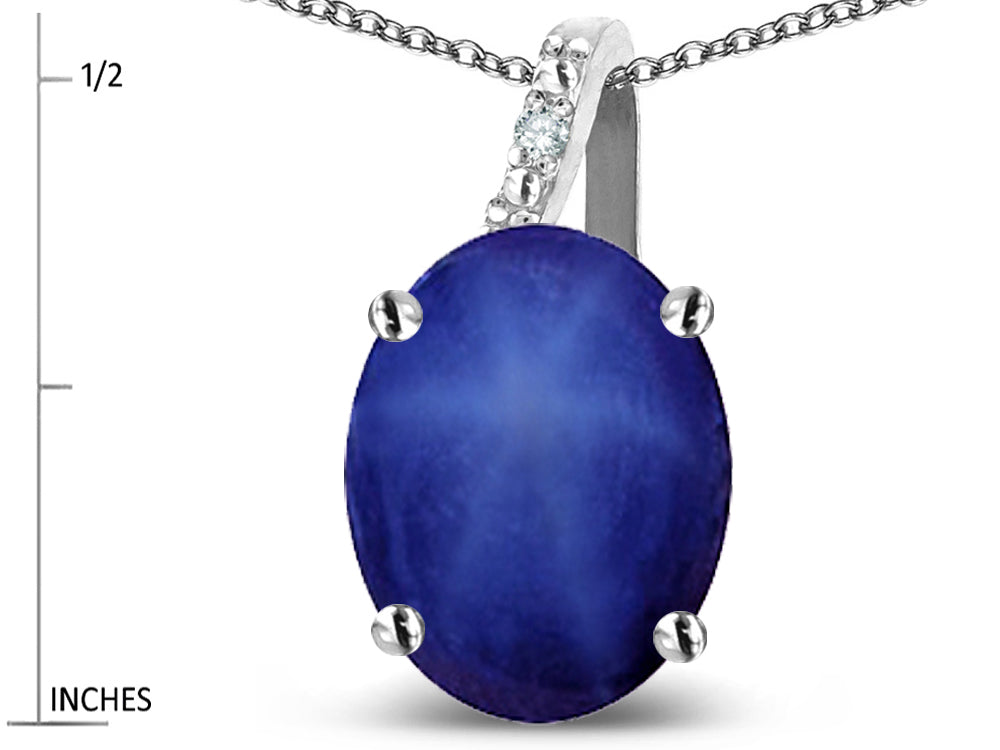 Star K 14k Gold Oval 9x7 Created Star Sapphire Journey Pendant Necklace