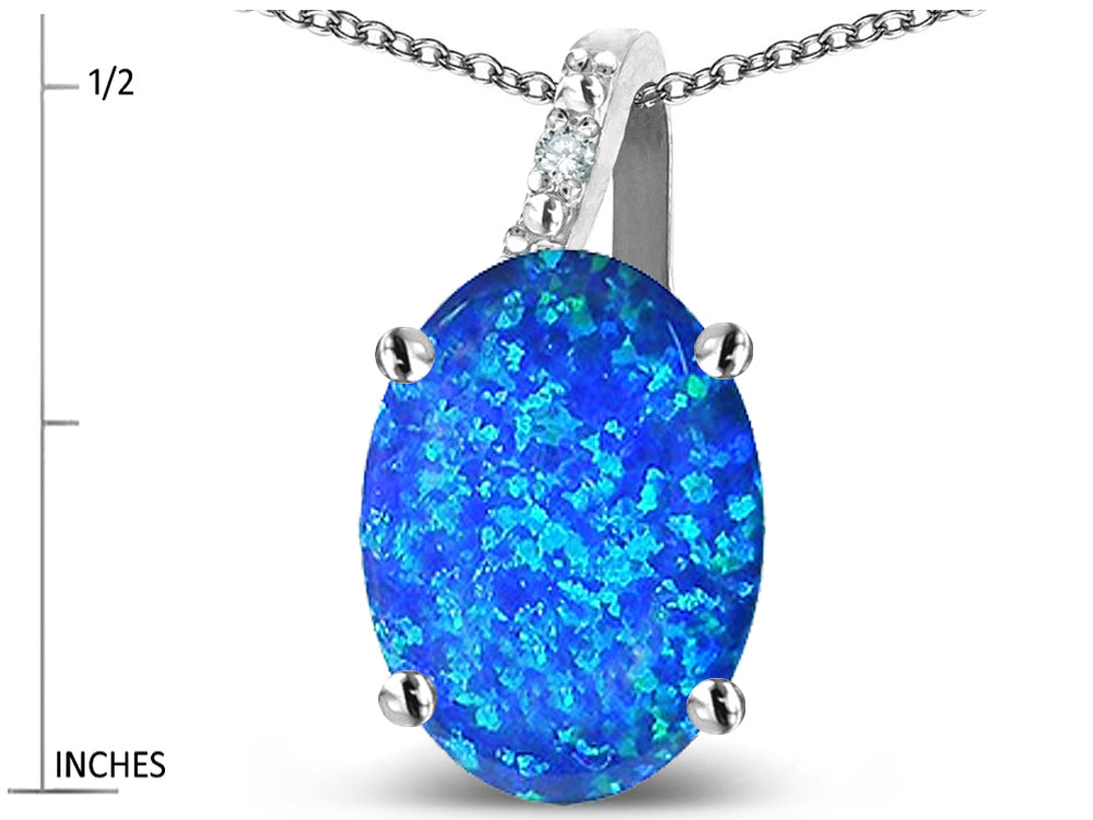 Star K  Oval 9x7 Created Blue Opal Journey Pendant Necklace