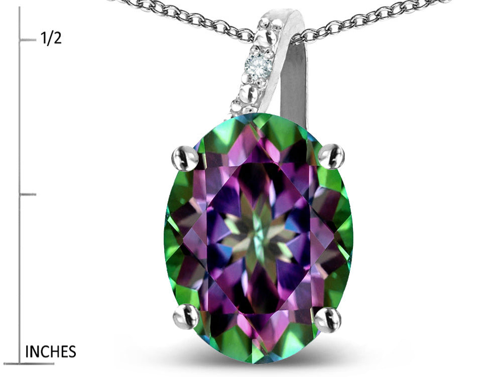 Star K 14k Gold Oval 9x7 Rainbow Mystic Topaz Journey Pendant Necklace