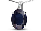 Star K  Oval 9x7 Genuine Dark Sapphire Journey Pendant Necklace