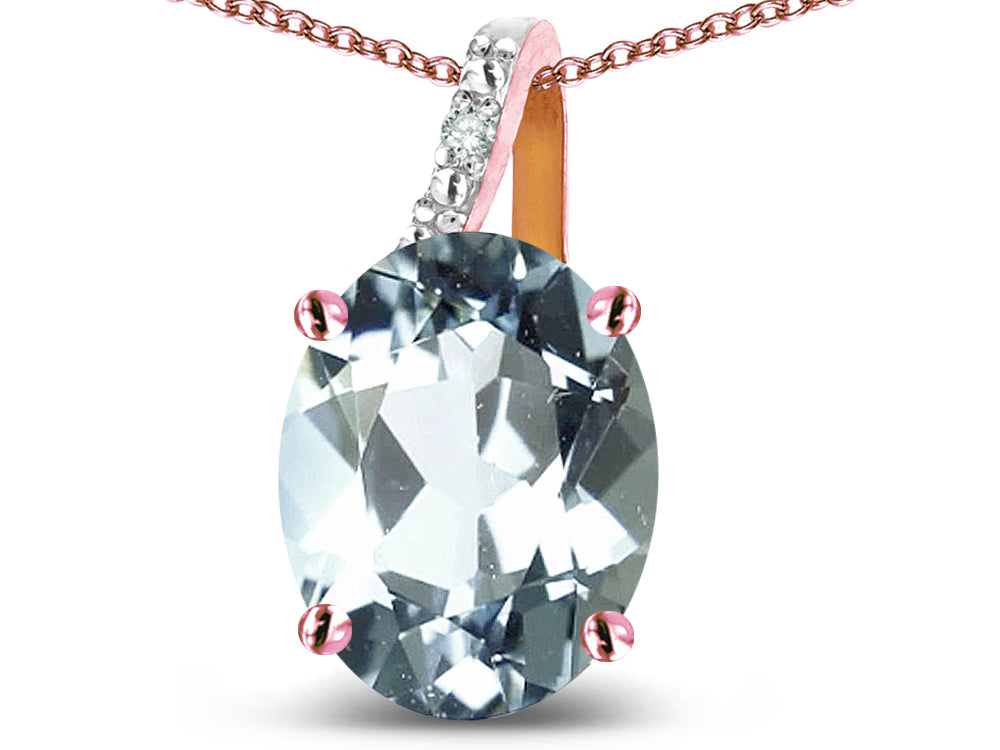 Star K  Oval 9x7 Genuine Aquamarine Journey Pendant Necklace