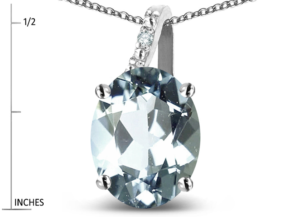 Star K  Oval 9x7 Genuine Aquamarine Journey Pendant Necklace