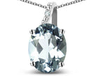 Star K  Oval 9x7 Genuine Aquamarine Journey Pendant Necklace