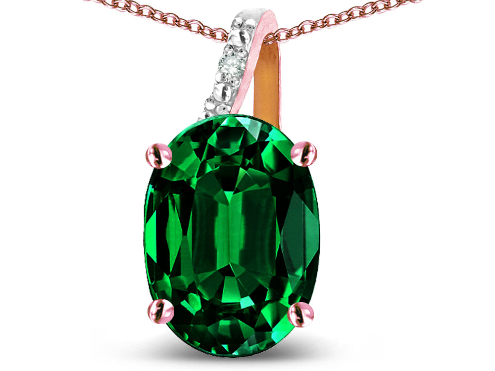 Star K  Oval 9x7 Simulated Emerald Journey Pendant Necklace