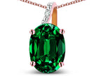 Star K  Oval 9x7 Simulated Emerald Journey Pendant Necklace