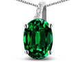 Star K  Oval 9x7 Simulated Emerald Journey Pendant Necklace