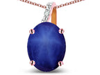 Star K 10k Gold Oval 9x7 Created Star Sapphire Journey Pendant Necklace