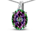 Star K 10k Gold Oval 9x7 Rainbow Mystic Topaz Journey Pendant Necklace