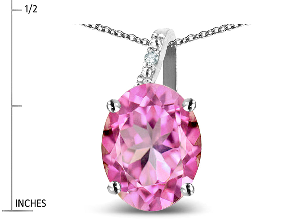 Star K Oval 8x6 Created Pink Sapphire Journey Pendant Necklace