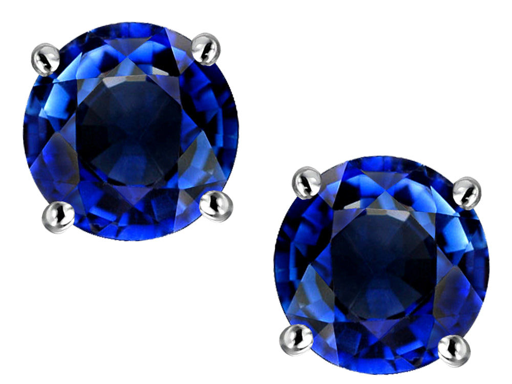 Star K Classic Round  6mm Created Sapphire Four Prong  Stud Earrings