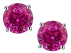 Star K Classic Round  6mm Simulated Pink Tourmaline Four Prong Stud Earrings