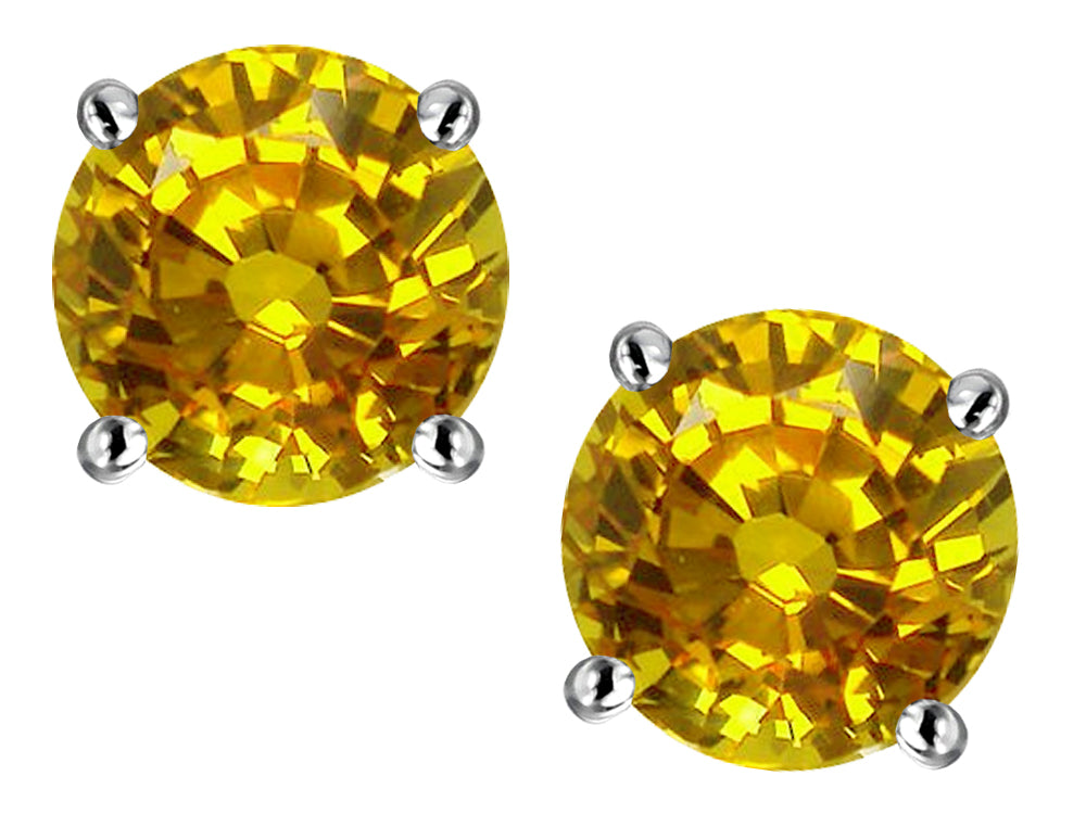 Star K Classic Round  6mm Genuine Citrine Four Prong Stud Earrings