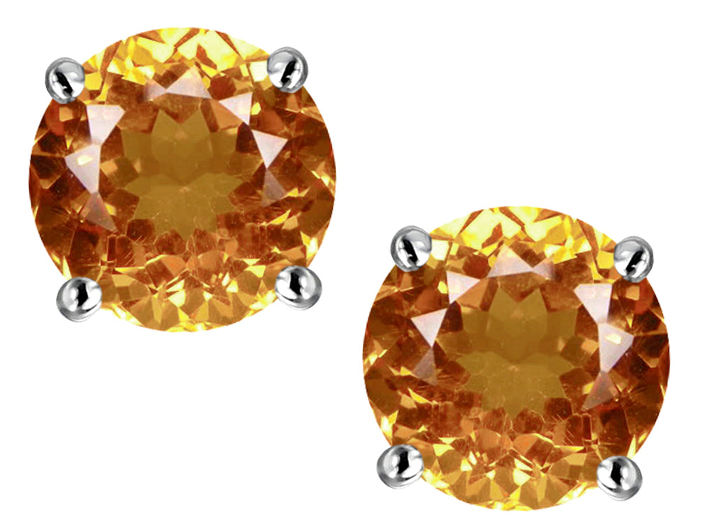 Star K Classic Round  6mm Simulated Imperial Yellow Topaz  Four Prong  Stud Earrings