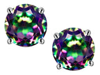 Star K Classic Round  6mm Rainbow Mystic Topaz  Four Prong  Stud Earrings