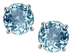 Star K Classic Round  6mm Simulated Aquamarine Four Prong  Stud Earrings