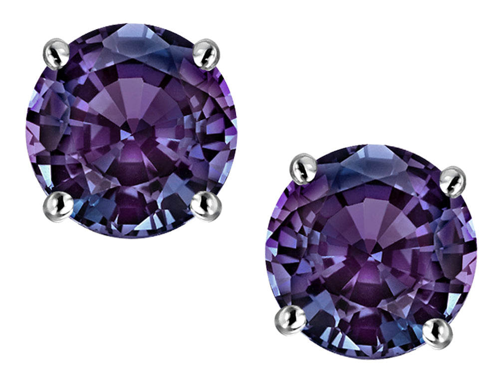 Star K Classic Round  6mm Simulated Alexandrite Four Prong  Stud Earrings