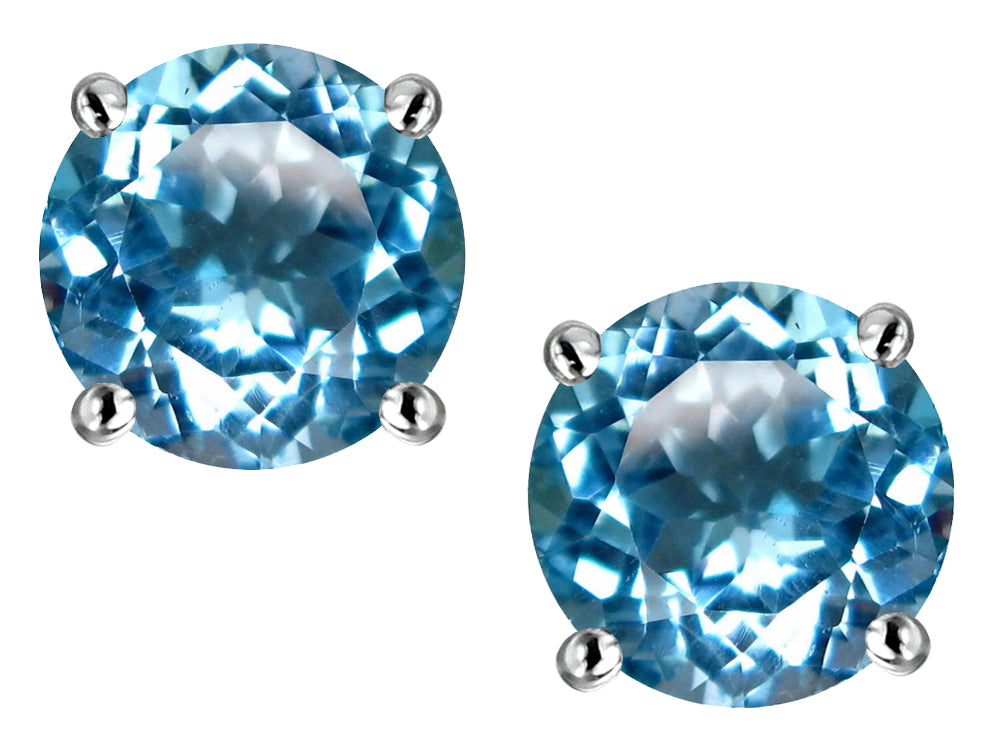 Star K Classic Round  6mm Genuine Blue Topaz  Four Prong Stud Earrings