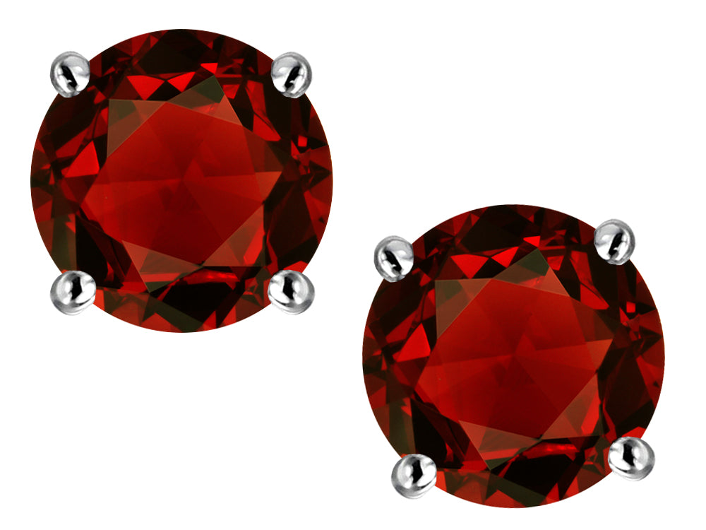 Star K Classic Round  6mm Genuine Garnet Four Prong Stud Earrings