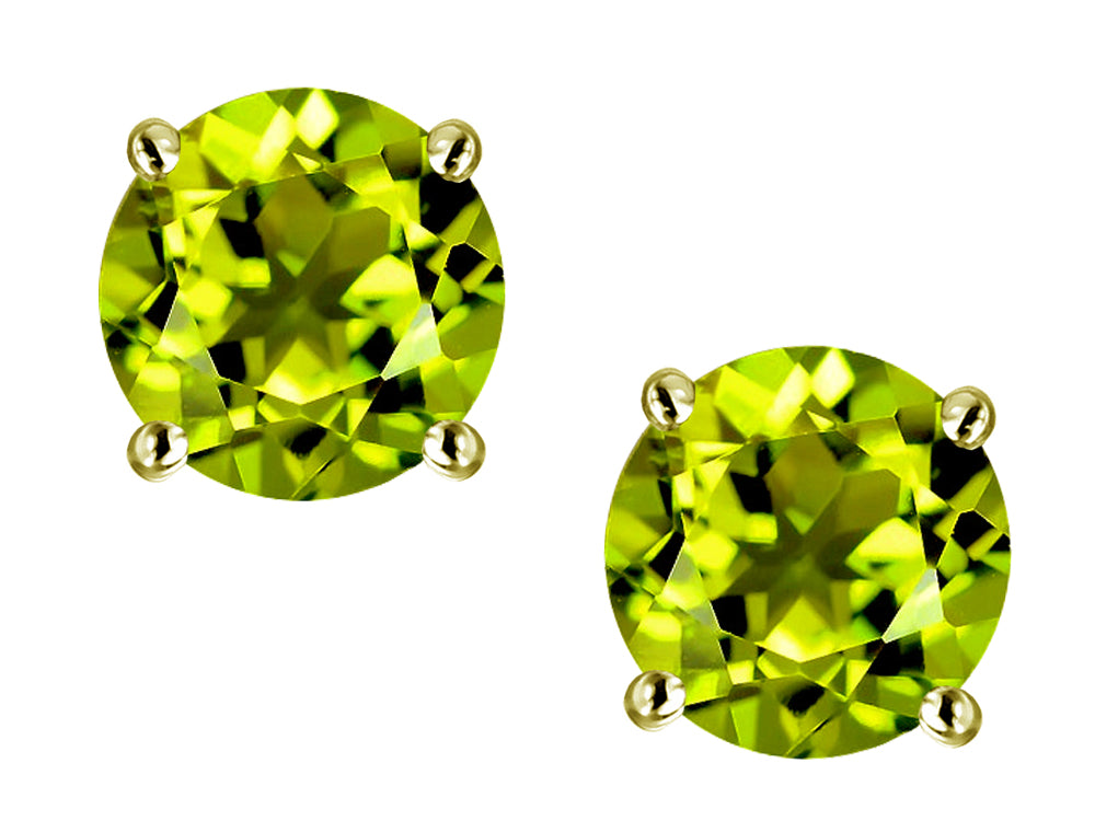Star K Classic Round  6mm Genuine Peridot Four Prong Stud Earrings