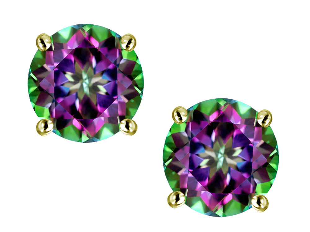 Star K Classic Round  6mm Rainbow Mystic Topaz  Four Prong  Stud Earrings