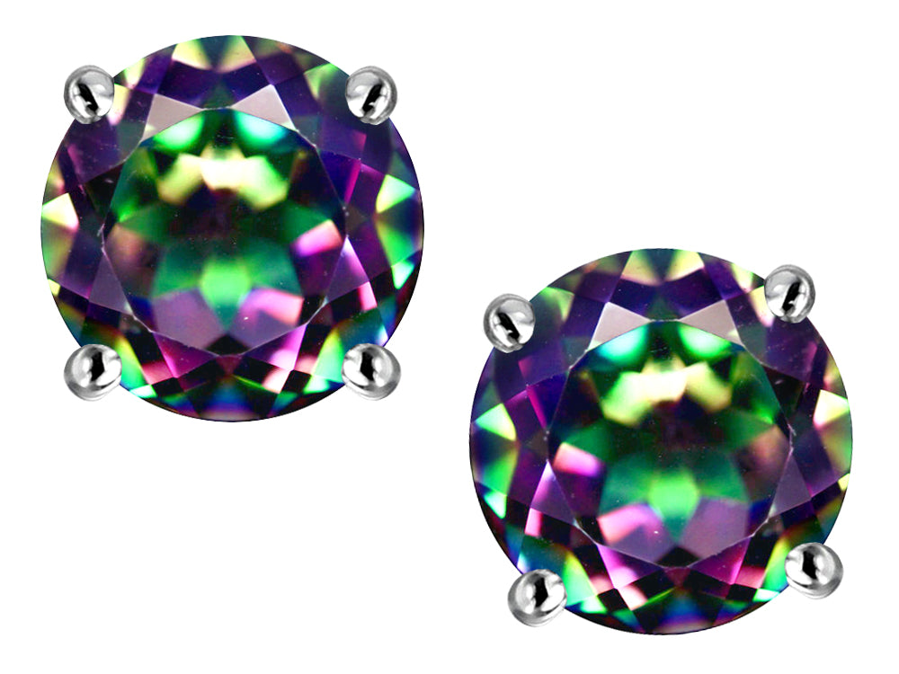 Star K Classic Round  6mm Rainbow Mystic Topaz  Four Prong  Stud Earrings