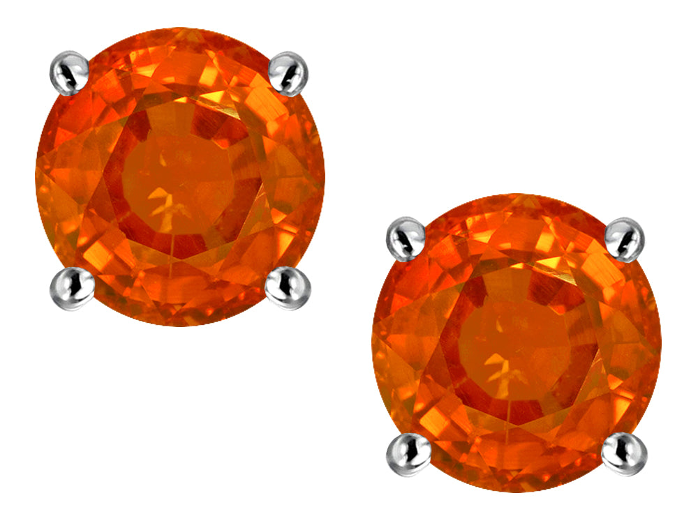 Star K Classic Round 7mm Simulated Orange Mexican Fire Opal  Four Prong  Stud Earrings