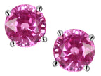Star K Classic Round  7mm Created Pink Sapphire Four Prong  Stud Earrings