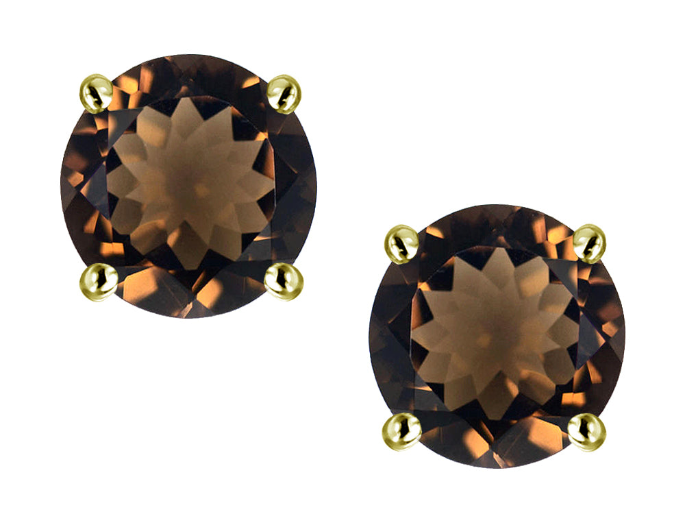 Star K Classic Round  7mm Genuine Smoky Quartz  Four Prong  Stud Earrings