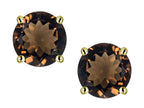 Star K Classic Round  7mm Genuine Smoky Quartz  Four Prong  Stud Earrings