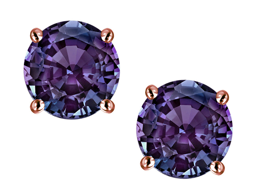Star K Classic Round 7mm Simulated Alexandrite Four Prong  Stud Earrings