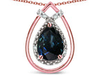 Star K 8x6 Pear Shape Genuine Sapphire Halo Pendant Necklace