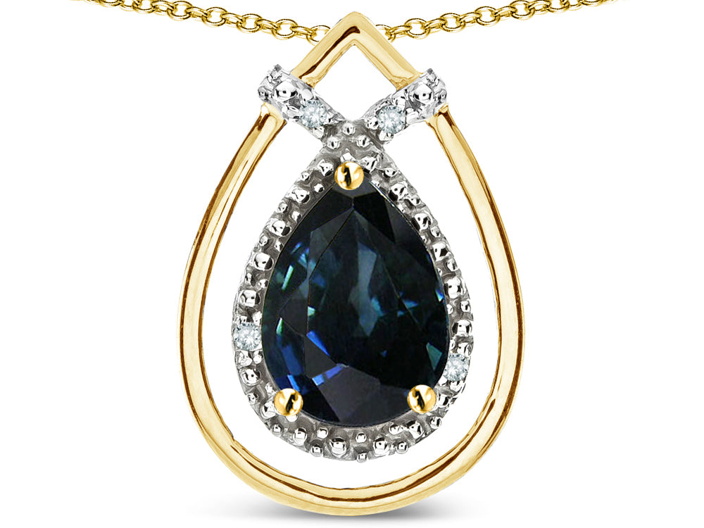 Star K 8x6 Pear Shape Genuine Sapphire Halo Pendant Necklace