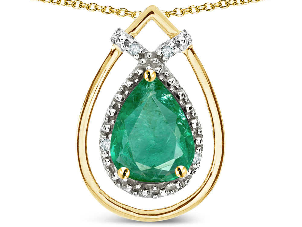 Star K 8x6 Pear Shape Genuine Emerald Halo Pendant Necklace