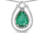 Star K 8x6 Pear Shape Genuine Emerald Halo Pendant Necklace