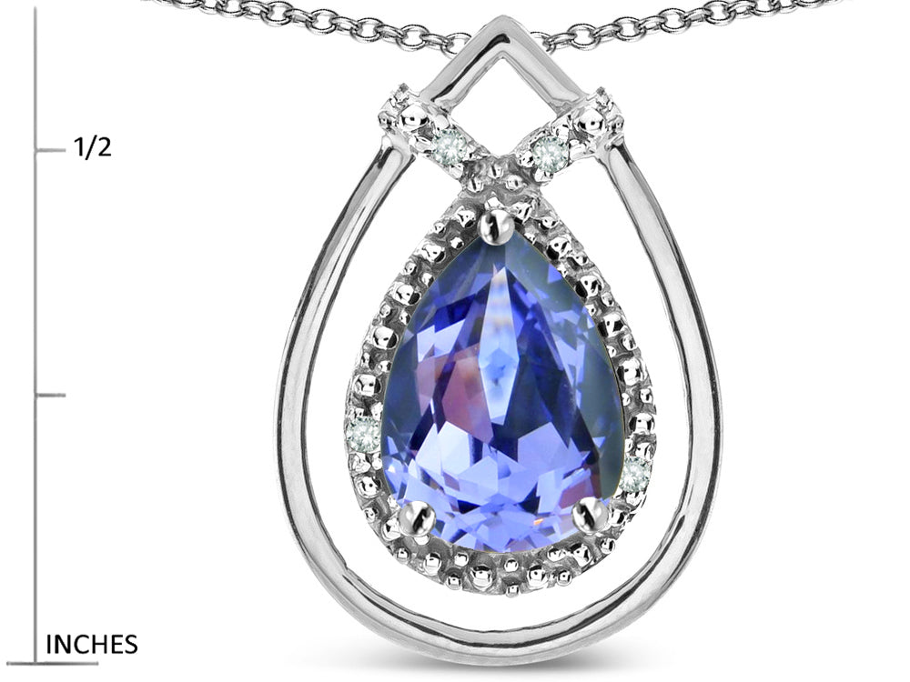 Star K 8x6 Pear Shape Genuine Tanzanite Halo Pendant Necklace