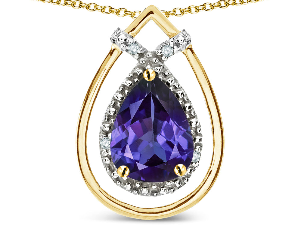 Star K 8x6 Pear Shape Genuine Iolite Halo Pendant Necklace