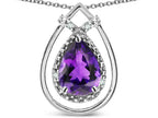 Star K 8x6 Pear Shape Genuine Amethyst Halo Pendant Necklace
