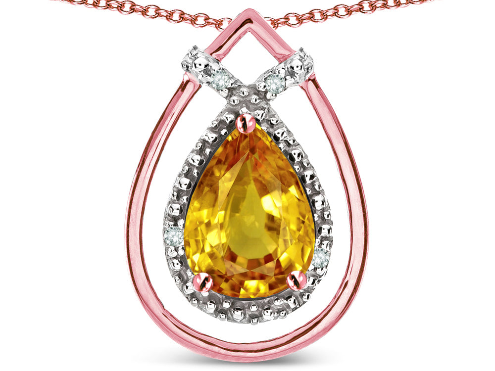 Star K 8x6 Pear Shape Genuine Citrine Halo Pendant Necklace