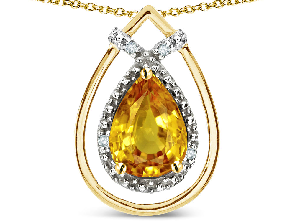 Star K 8x6 Pear Shape Genuine Citrine Halo Pendant Necklace