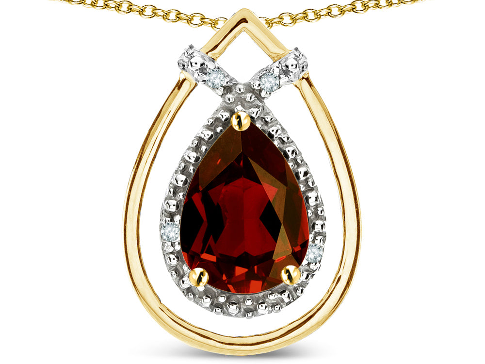 Star K 8x6 Pear Shape Genuine Garnet Halo Pendant Necklace