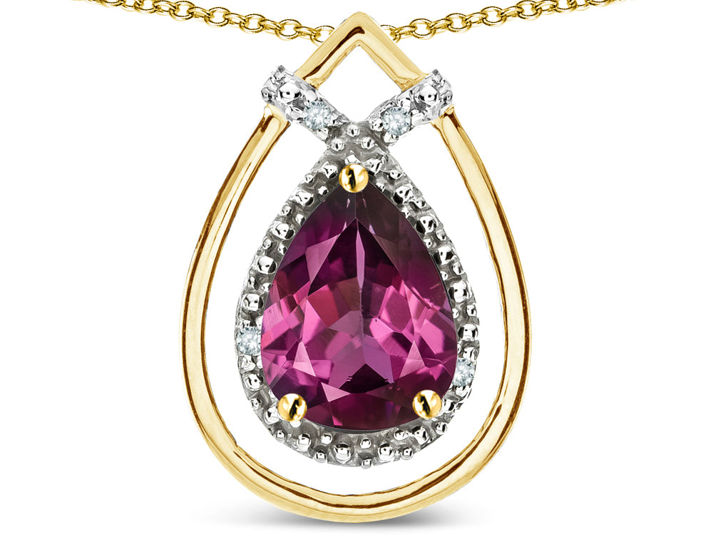 Star K 8x6 Pear Shape Genuine Rhodolite Halo Pendant Necklace