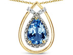 Star K 8x6 Pear Shape Genuine Blue Topaz Halo Pendant Necklace