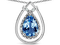 Star K 8x6 Pear Shape Genuine Blue Topaz Halo Pendant Necklace