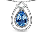 Star K 8x6 Pear Shape Genuine Blue Topaz Halo Pendant Necklace